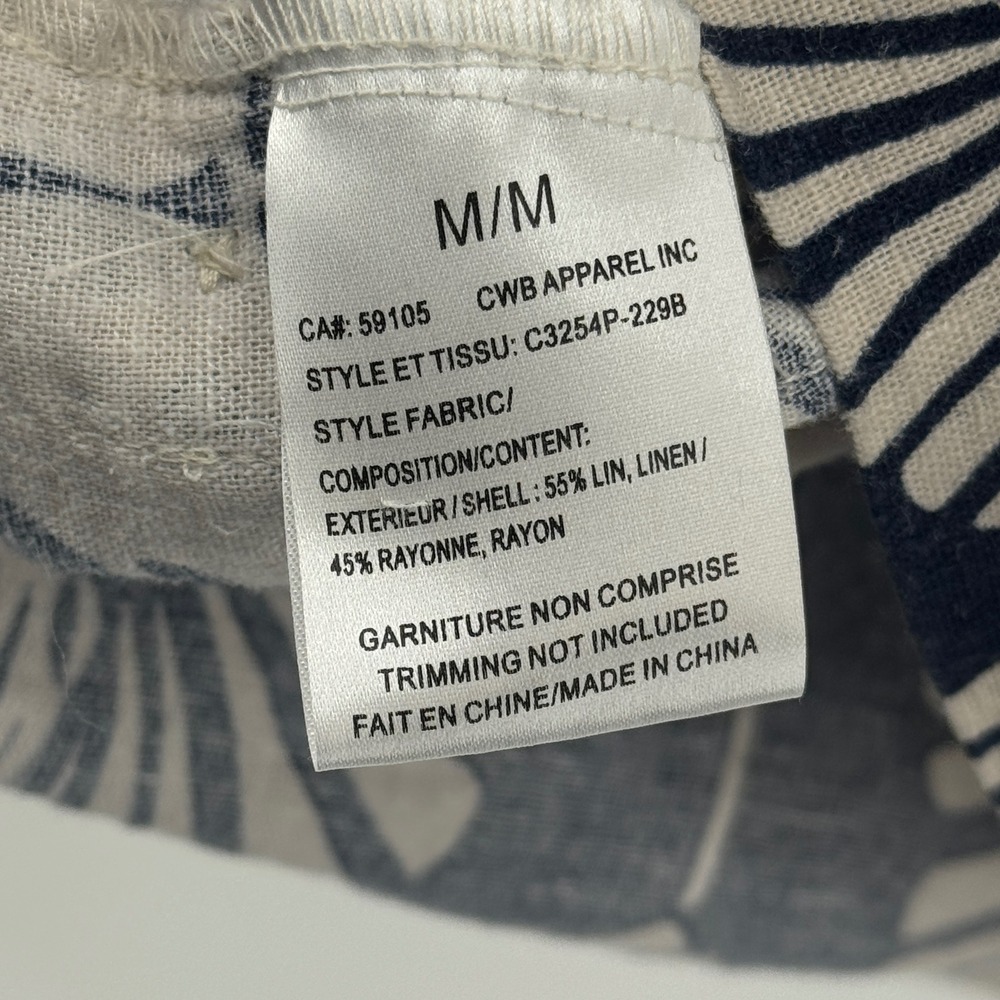 Charlie B Navy Cream Palm Fan Print Linen Blend Shift Dress Side Buttons‎ Medium - Picture 6 of 9
